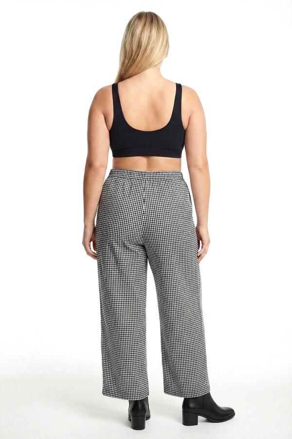 Kadın Siyah-Beyaz Kareli Büyük Beden Cepli Pijama Altı - 3