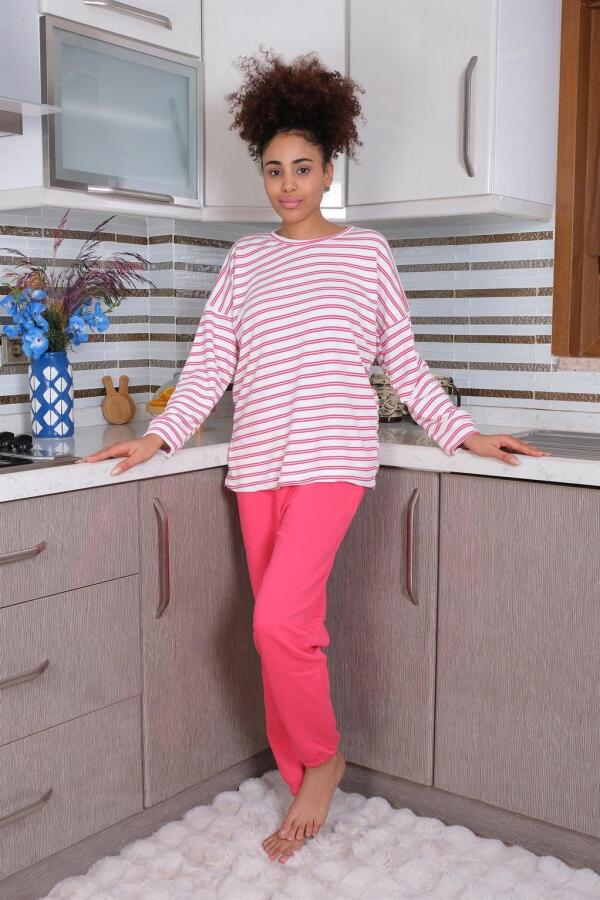 Angelino Underwear Women's Long Sleeve 3 Thread Combed Cotton Pajama Set 4179 - 1