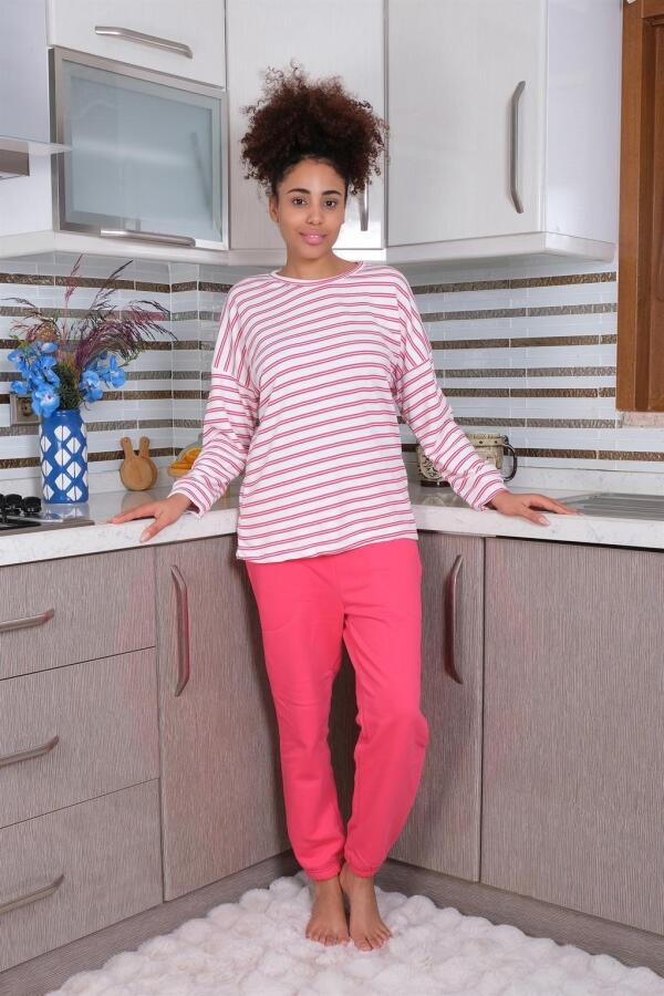 Angelino Underwear Women's Long Sleeve 3 Thread Combed Cotton Pajama Set 4179 - 2