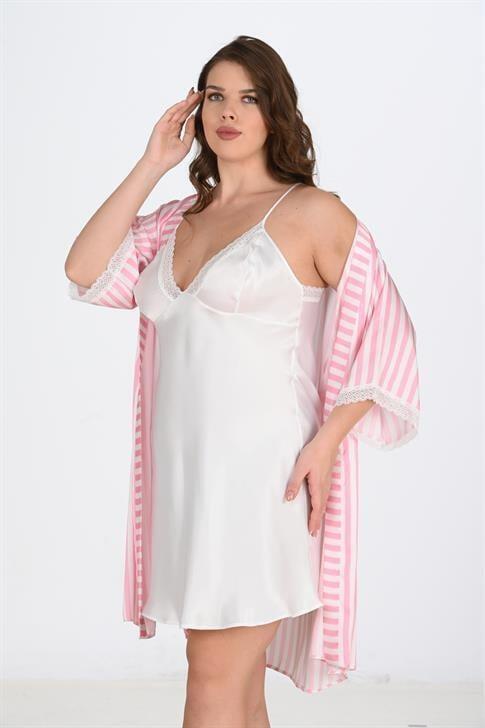 Angelino 2'li Beyaz-Pembe Sabahlık Takımı Bigsize 6210 - 1
