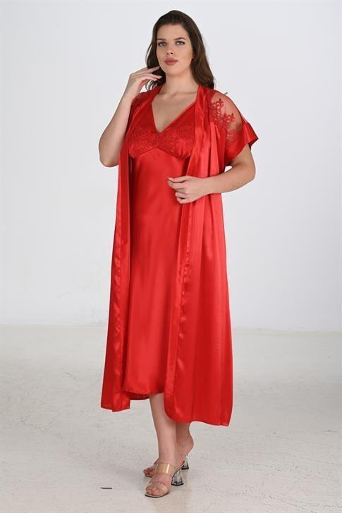 Angelino 2li Kırmızı Sabahlık Takımı Bigsize 6226 - 3