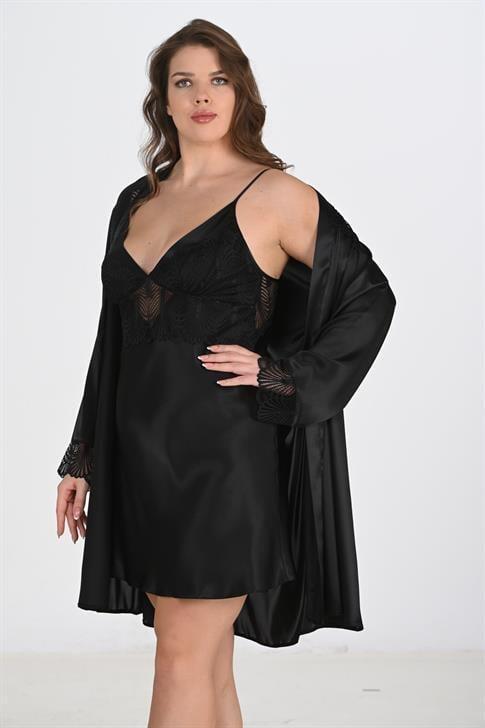 Angelino 2'li Siyah Sabahlık Takımı Bigsize 6213 - 3