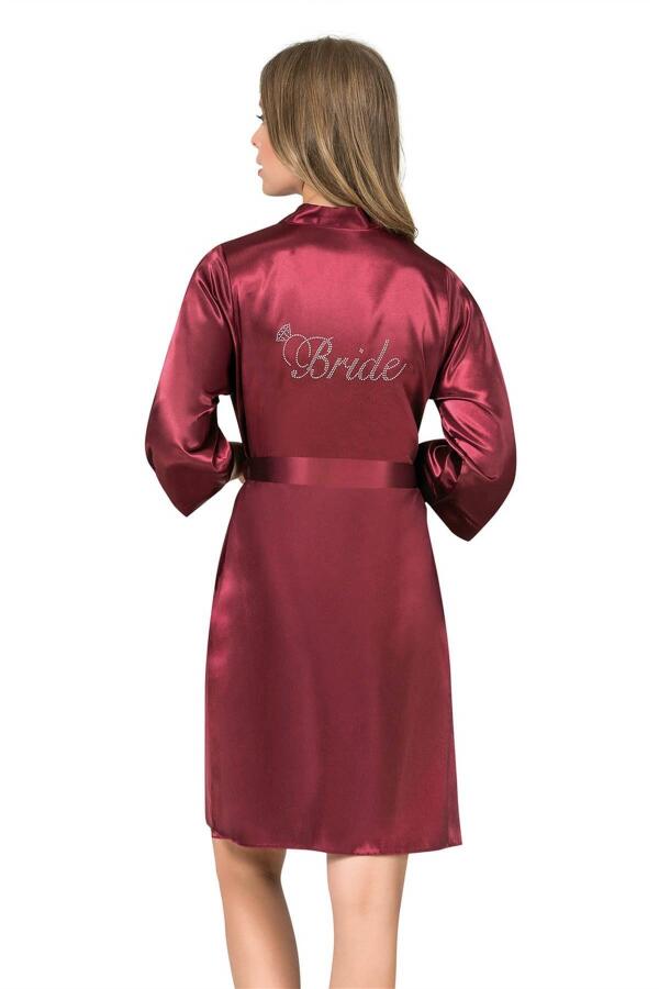 Angelino Bordo Kısa Saten Bride Sabahlık - 1