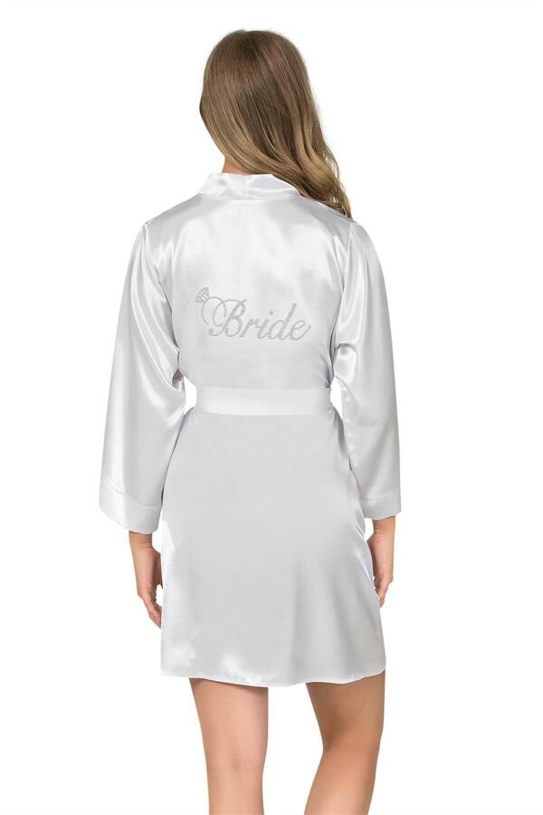 Angelino Ekru Kısa Saten Bride Sabahlık - 1