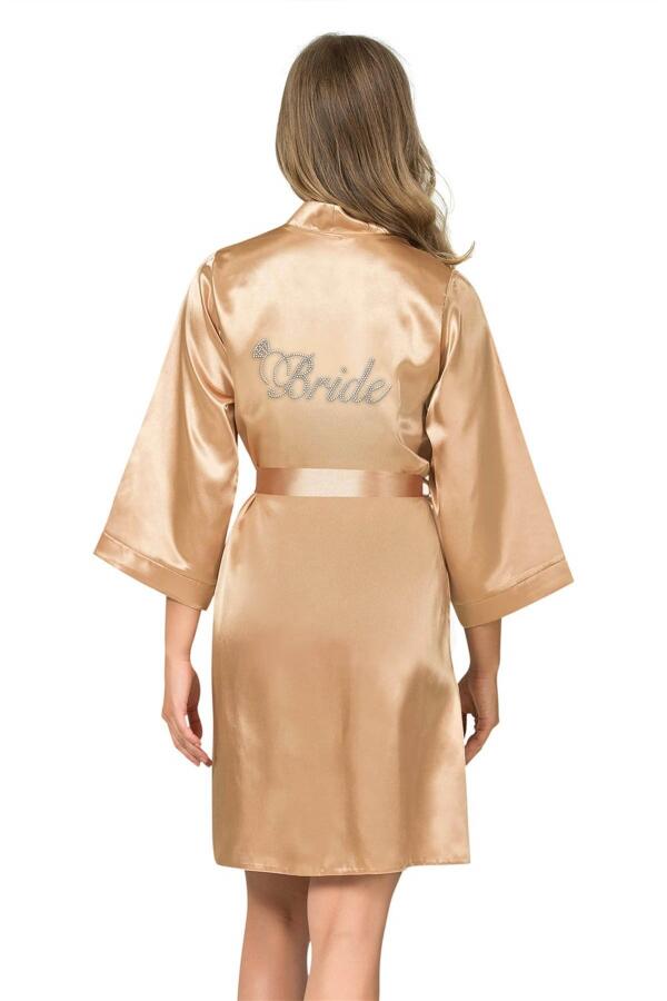 Angelino Gold Kısa Saten Bride Sabahlık - 1