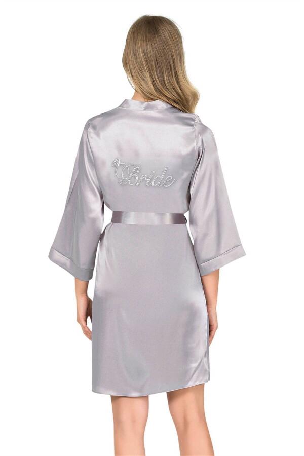 Angelino Gri Kısa Saten Bride Sabahlık - 1