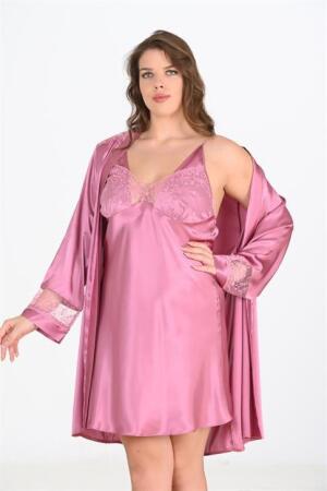 Angelino Büyük Beden 2li Gülkurusu Sabahlık Takımı Bigsize 6204 - 1