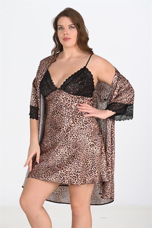 Angelino Büyük Beden 2li Leopar Sabahlık Takımı Bigsize 6203 - 1