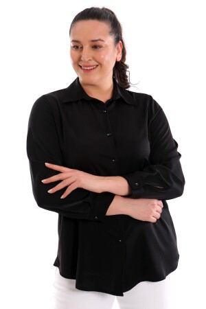 Trend42plus Büyük Beden Basic Siyah Gömlek - 1