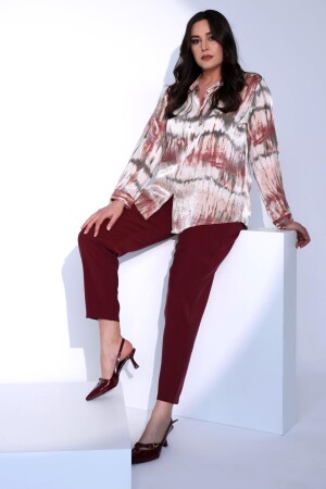 Trend42plus Büyük Beden Batik Desen Pudra Gömlek - 2