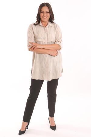 Angelino Büyük Beden Bej Taş Baskılı Allerli Gömlek - 4