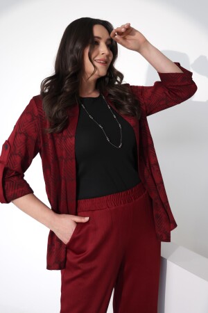 Trend42plus Büyük Beden Bordo Beli Lastikli Pantolon - 5