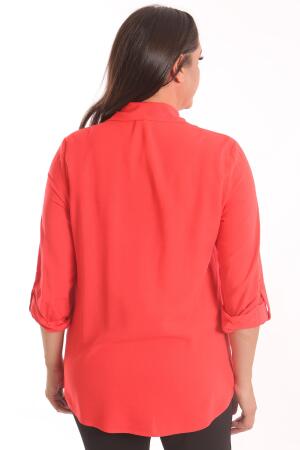 Angelino Büyük Beden Coral Taş Baskılı Dokuma Gömlek - 5