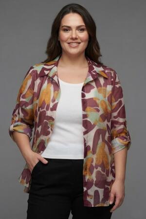 Angelino Büyük Beden Desenli Bordo İkili Takım - Angelino Moda (1)