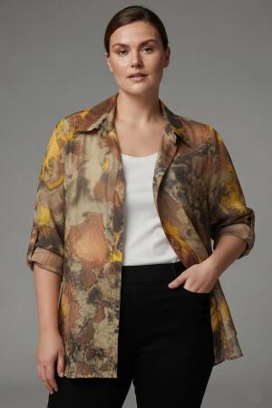 Angelino Büyük Beden Desenli Camel İkili Takım - Angelino Moda