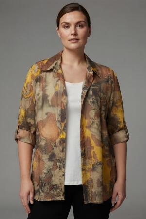 Angelino Büyük Beden Desenli Camel İkili Takım - Angelino Moda (1)