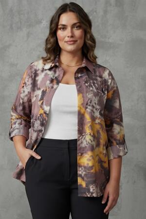 Angelino Büyük Beden Desenli Mürdüm İkili Takım - Angelino Moda