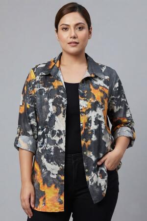 Angelino Büyük Beden Desenli Siyah İkili Takım - Angelino Moda