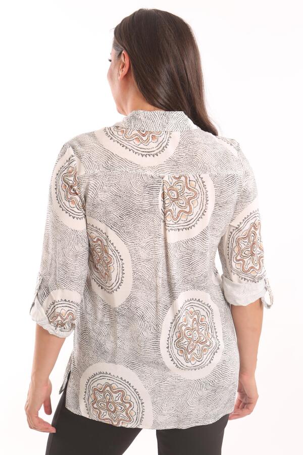 Angelino Büyük Beden Etnik Desen Siyah Gömlek - 5