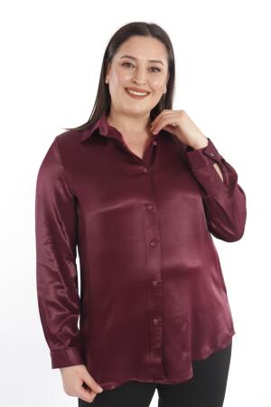 Angelino Büyük Beden Floş Viskoz Bordo Basic Gömlek - Angelino Moda