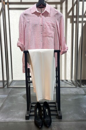 Angelino Büyük Beden Fuşya Çizgili Tek Cepli Gömlek - Angelino Moda