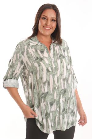 Angelino Büyük Beden Haki Dijital Baskılı Desenli Gömlek - Angelino Moda