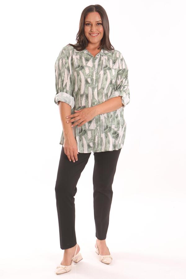 Angelino Büyük Beden Haki Dijital Baskılı Desenli Gömlek - 4