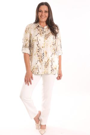 Angelino Büyük Beden Haki Dijital Baskılı Kraşlı Gömlek - 4