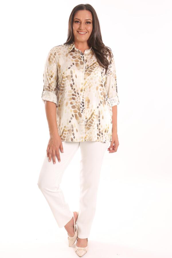 Angelino Büyük Beden Haki Dijital Baskılı Kraşlı Gömlek - 4