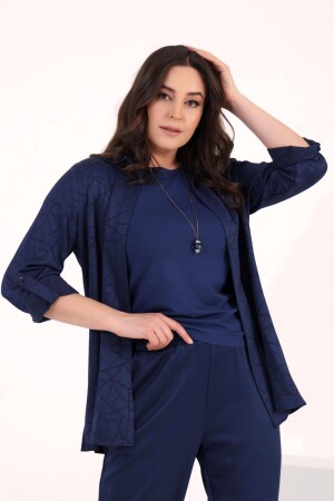 Trend42plus Büyük Beden İndigo Beli Lastikli Pantolon - 5