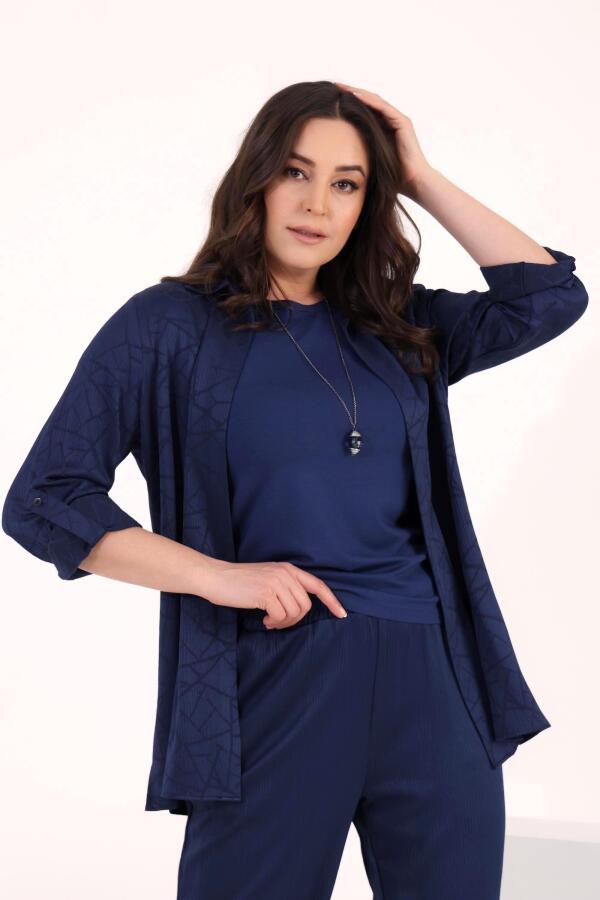 Trend42plus Büyük Beden İndigo Beli Lastikli Pantolon - 5