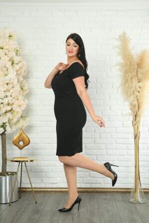 Angelino Büyük Beden Kayık Yaka Kalem Abiye Elbise kl91 - 4