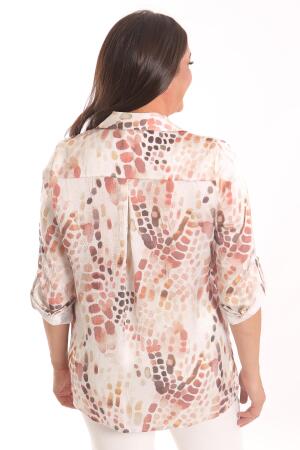 Angelino Büyük Beden Kiremit Dijital Baskılı Kraşlı Gömlek - 5