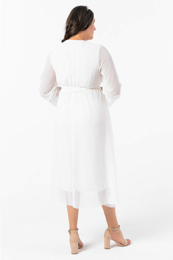 Angelino Büyük Beden Kruvaze Yaka Kollu Şifon Elbise nv4001 Beyaz - 9