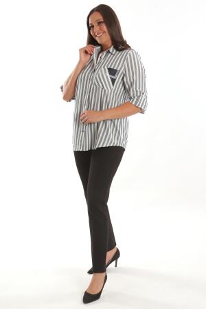 Angelino Büyük Beden Lacivert Taş Baskılı Çizgili Gömlek - Angelino Moda (1)