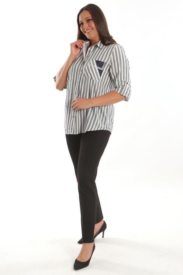 Angelino Büyük Beden Lacivert Taş Baskılı Çizgili Gömlek - 2