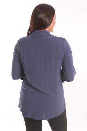 Angelino Büyük Beden Lacivert Taş Baskılı Dokuma Gömlek - 5