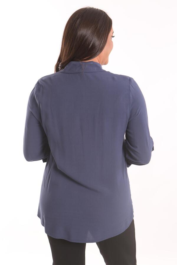 Angelino Büyük Beden Lacivert Taş Baskılı Dokuma Gömlek - 5