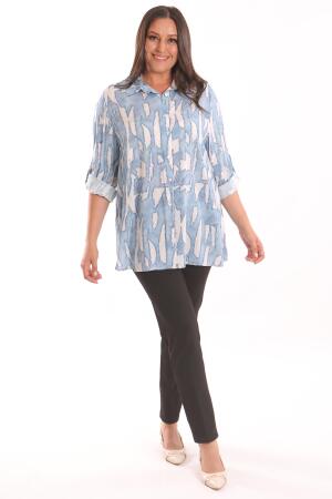 Angelino Büyük Beden Mavi Dijital Baskılı Desenli Gömlek - Angelino Moda (1)