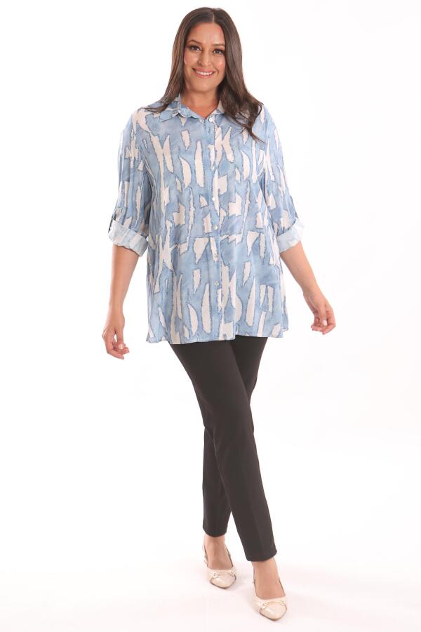 Angelino Büyük Beden Mavi Dijital Baskılı Desenli Gömlek - 2