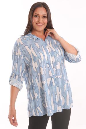 Angelino Büyük Beden Mavi Dijital Baskılı Desenli Gömlek - 3