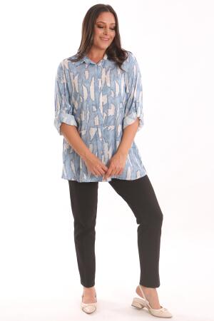 Angelino Büyük Beden Mavi Dijital Baskılı Desenli Gömlek - 4