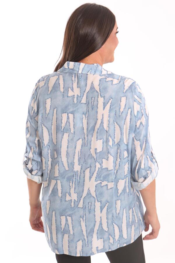 Angelino Büyük Beden Mavi Dijital Baskılı Desenli Gömlek - 5