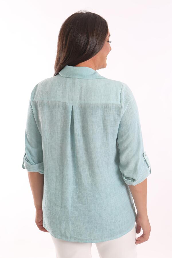 Angelino Büyük Beden Mint Taş Baskılı Batik Yıkamalı Gömlek - 5