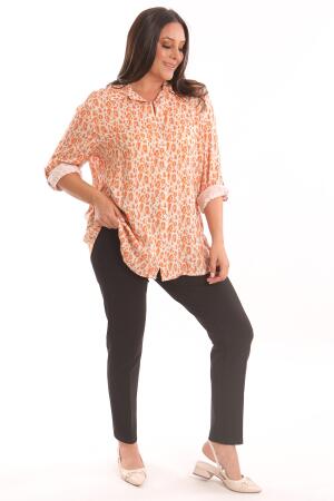 Angelino Büyük Beden Oranj Leopar Desen Dijital Baskılı Gömlek - Angelino Moda (1)