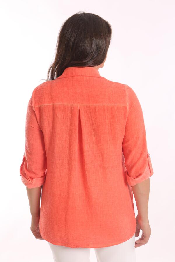 Angelino Büyük Beden Oranj Taş Baskılı Batik Yıkamalı Gömlek - 5