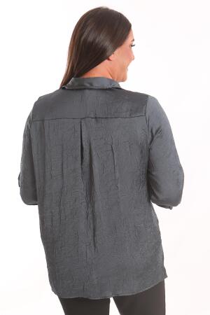 Angelino Büyük Beden Petrol Yeşili Kraşlı Saten Gömlek - 5