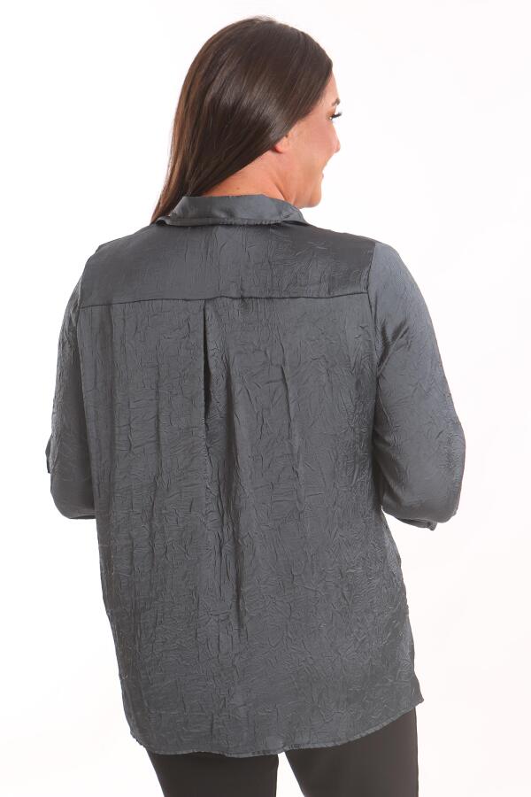 Angelino Büyük Beden Petrol Yeşili Kraşlı Saten Gömlek - 5