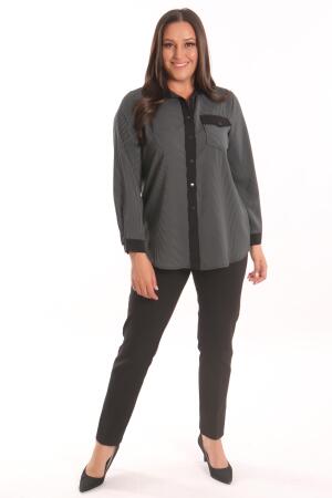 Angelino Büyük Beden Siyah Çizgili Cepli Gömlek - Angelino Moda (1)