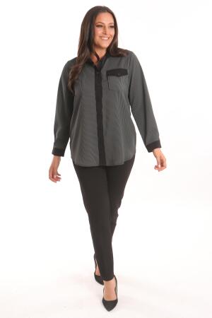 Angelino Büyük Beden Siyah Çizgili Cepli Gömlek - 4